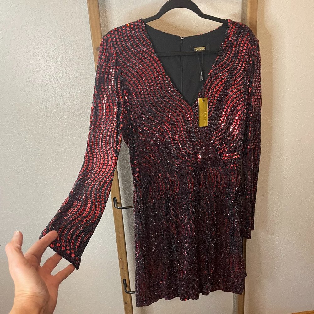 Mini Sequin Dress in BORDEAUX Long Sleeve